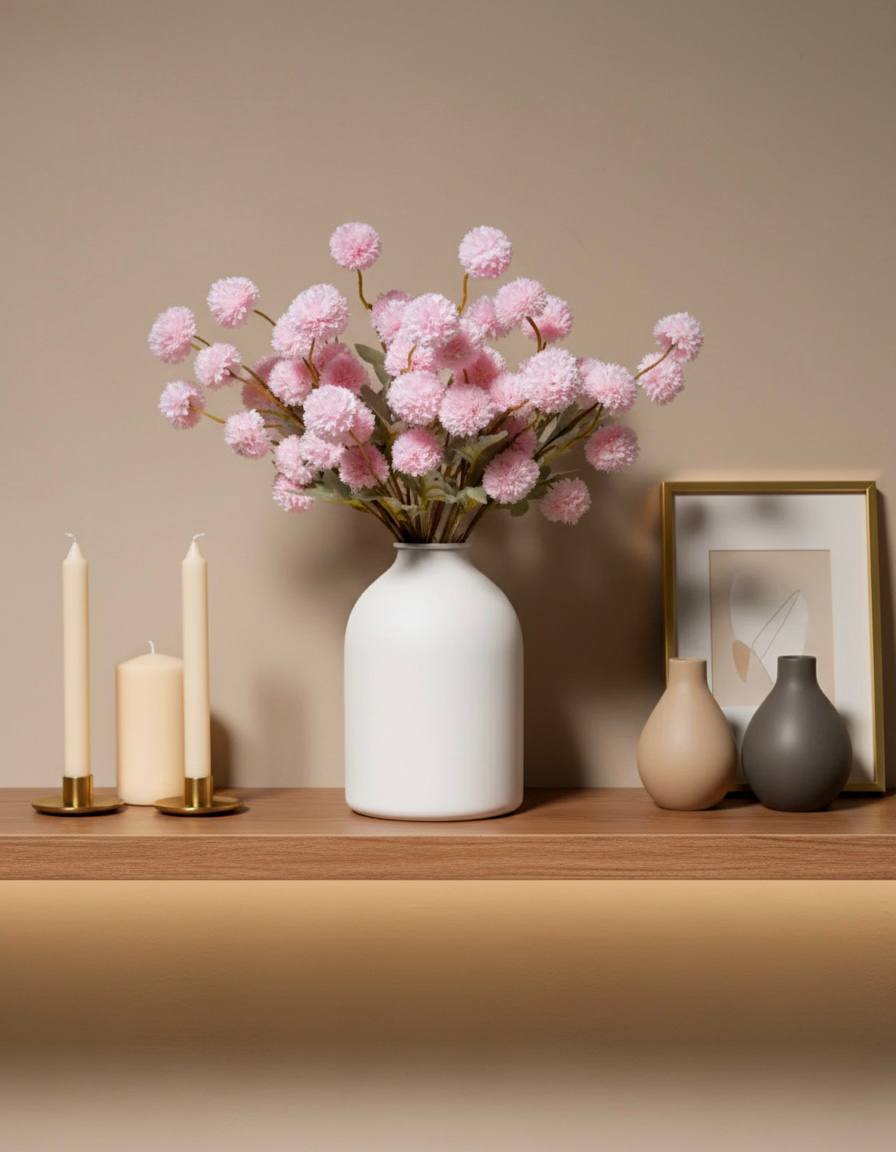 Künstliche Kiku-Blume - Pink (10 Stiele/50 Blüten)