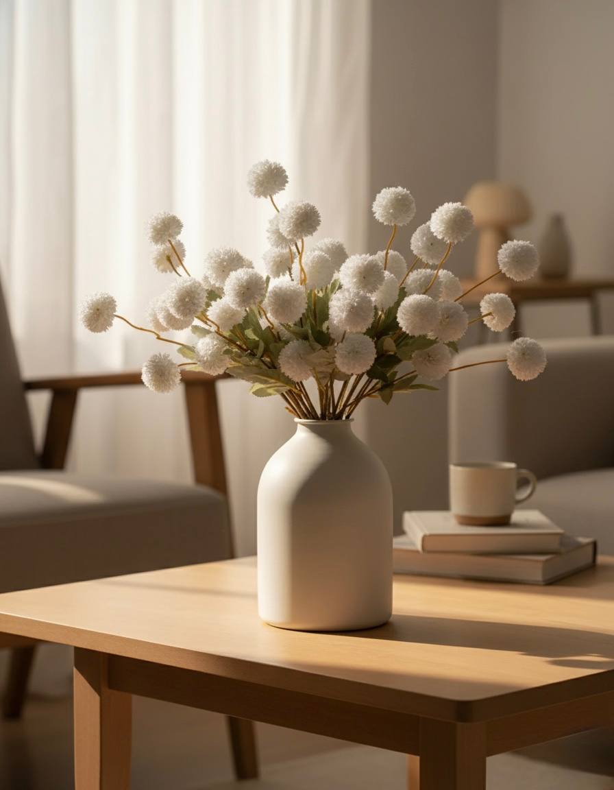 Künstliche Kiku-Blume - Weiß (10 Stiele/50 Blüten)