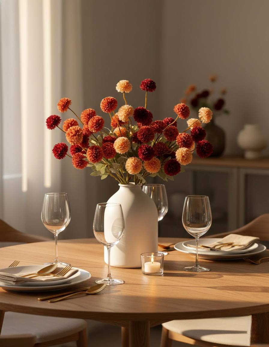 Künstliche Kiku-Blume - Umbra Sortiert (10 Stiele/50 Blüten)