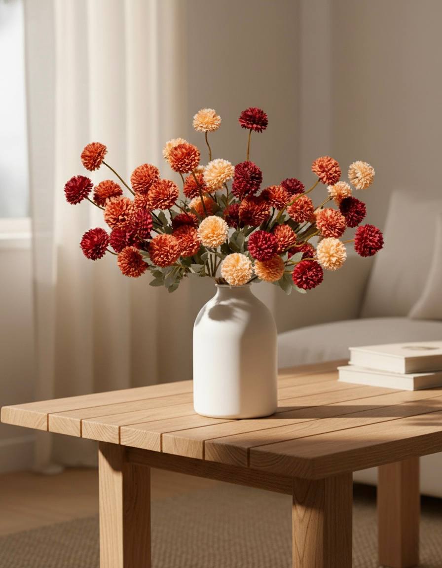 Künstliche Kiku-Blume - Umbra Sortiert (10 Stiele/50 Blüten)