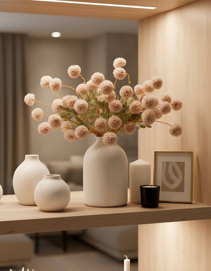 Künstliche Kiku-Blume - Creme (10 Stiele/50 Blüten)