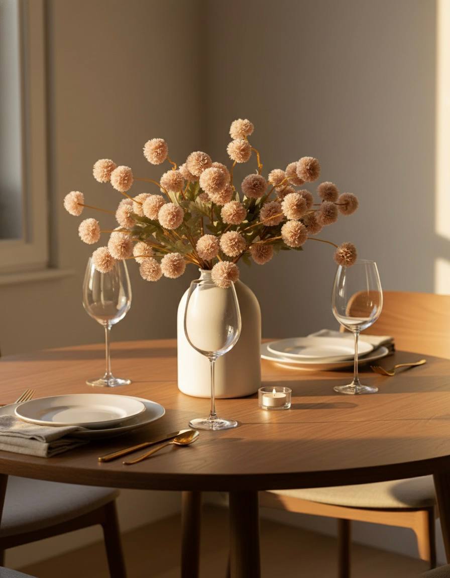 Künstliche Kiku-Blume - Creme (10 Stiele/50 Blüten)