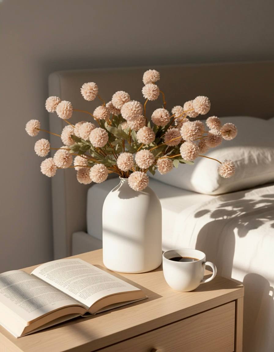 Künstliche Kiku-Blume - Creme (10 Stiele/50 Blüten)