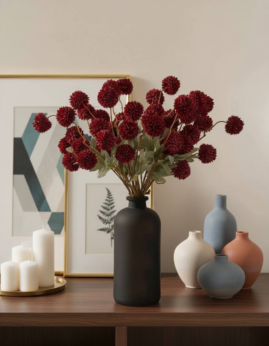 Künstliche Kiku-Blume - Rot (10 Stiele/50 Blüten)