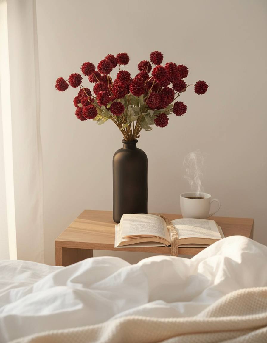 Künstliche Kiku-Blume - Rot (10 Stiele/50 Blüten)