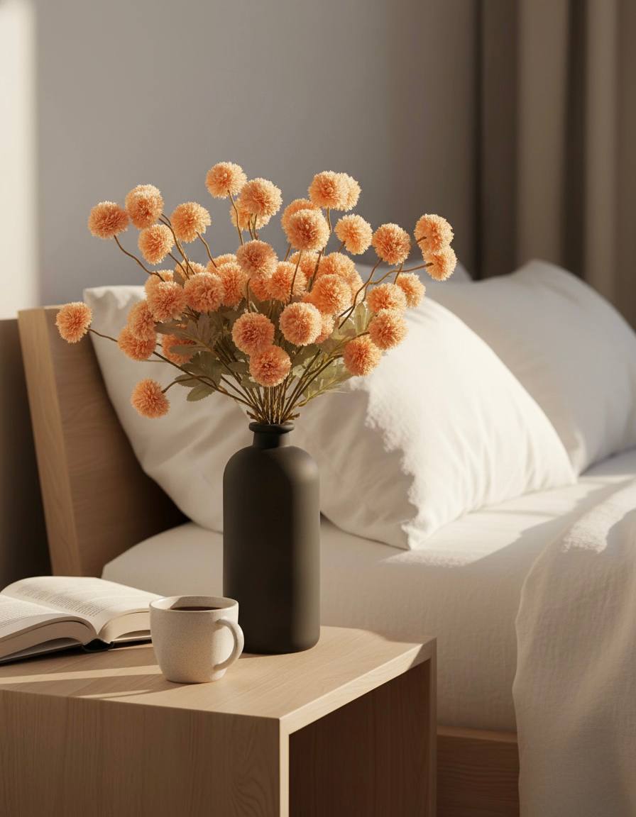 Künstliche Kiku-Blume - Orange (10 Stiele/50 Blüten)