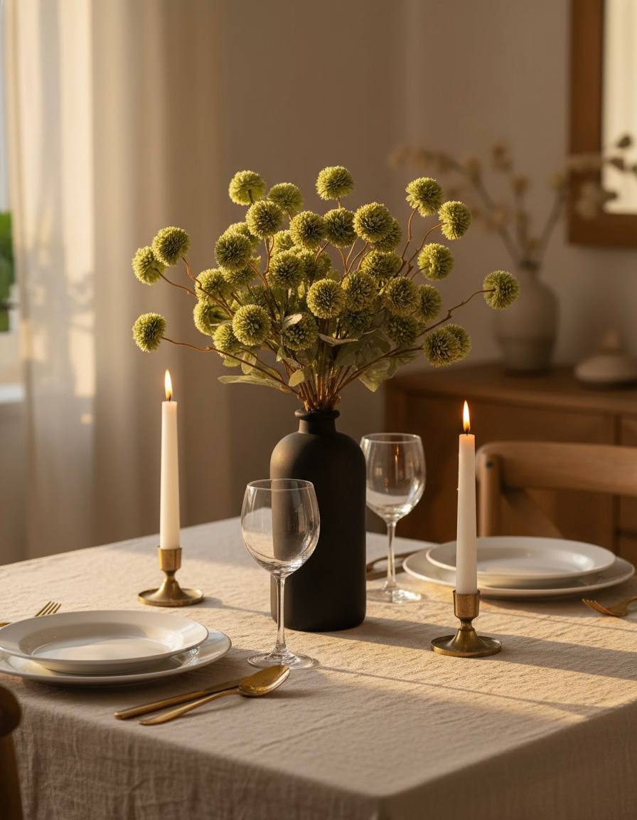 Künstliche Kiku-Blume - Grün (10 Stiele/50 Blüten)