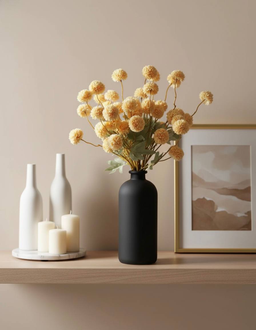 Künstliche Kiku-Blume - Gelb (10 Stiele/50 Blüten)