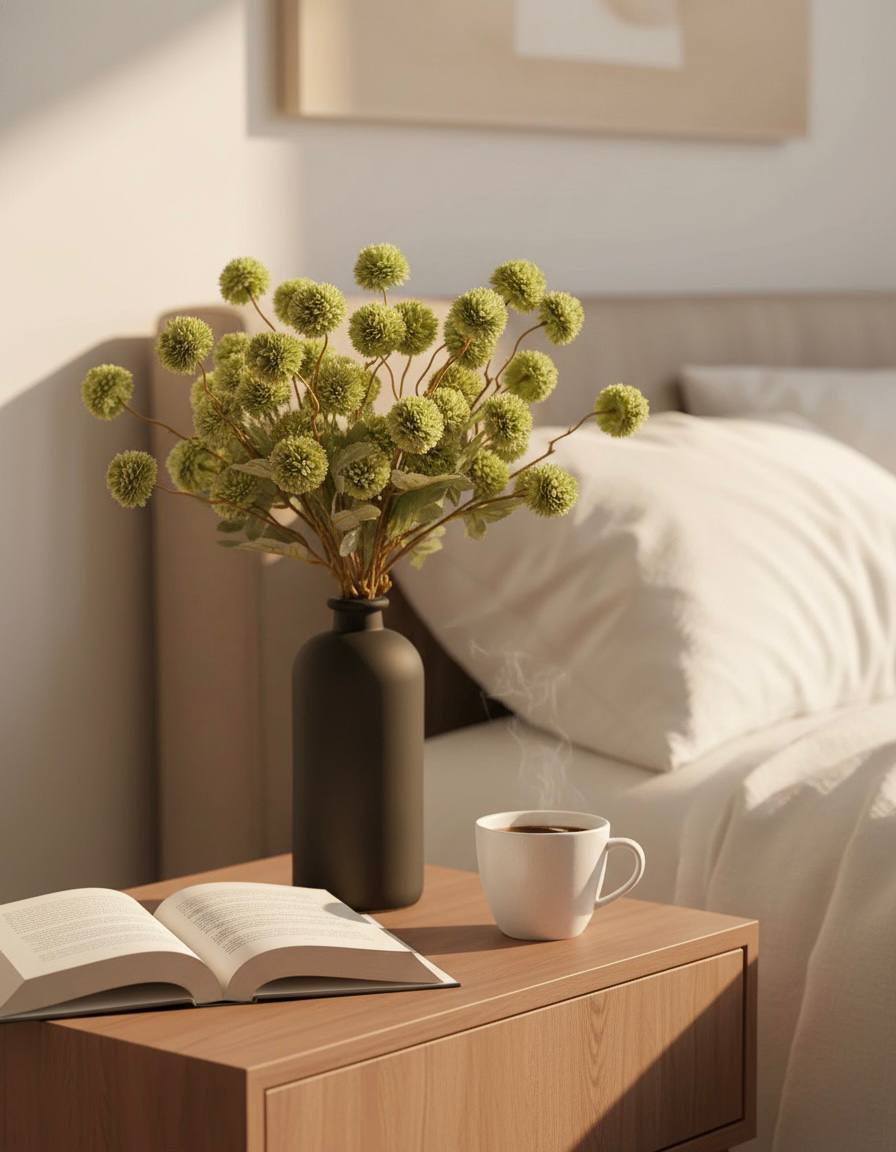 Künstliche Kiku-Blume - Grün (10 Stiele/50 Blüten)