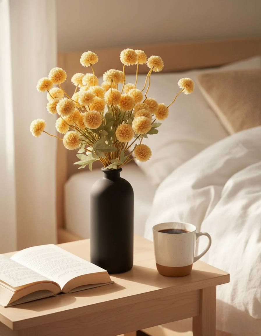 Künstliche Kiku-Blume - Gelb (10 Stiele/50 Blüten)