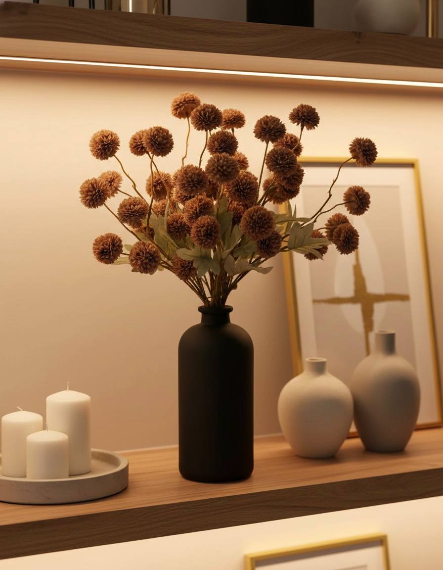 Künstliche Kiku-Blume - Braun (10 Stiele/50 Blüten)